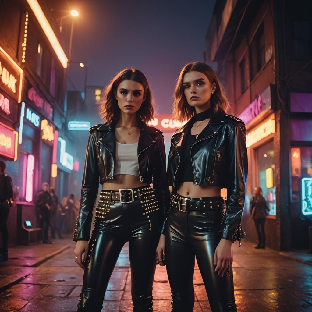 Women in Latex and Leather at Nightclub: Cinematic Still