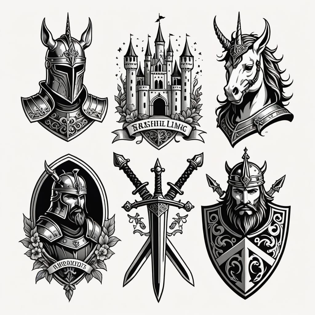 Black and White Flash Tattoo Sheet with Stylized Designs