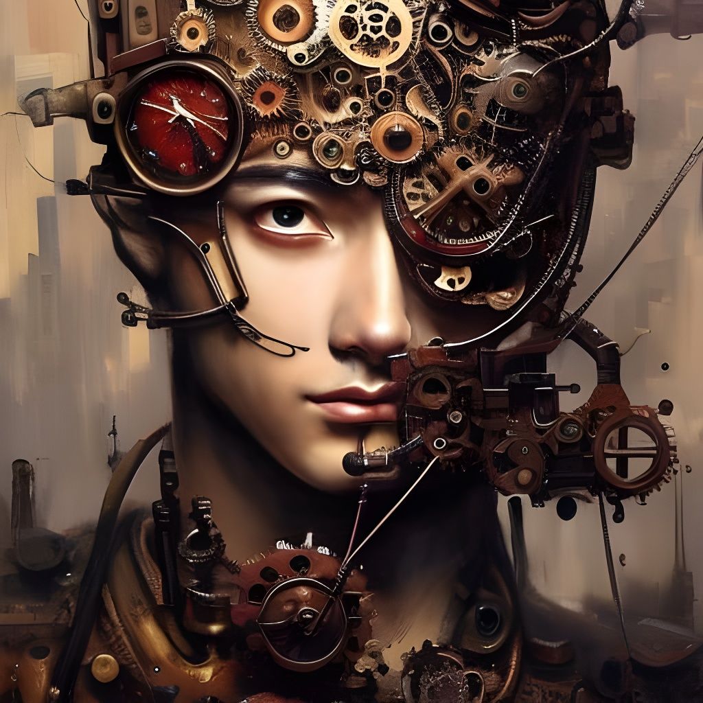 Steampunk Portrait of a Man with Gear Heart