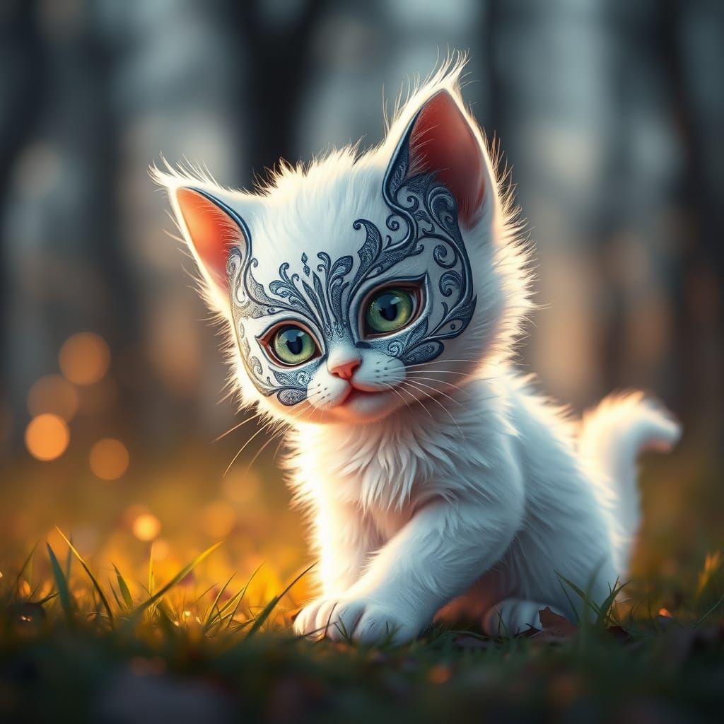 Whimsical Kitten in Mystical Forest