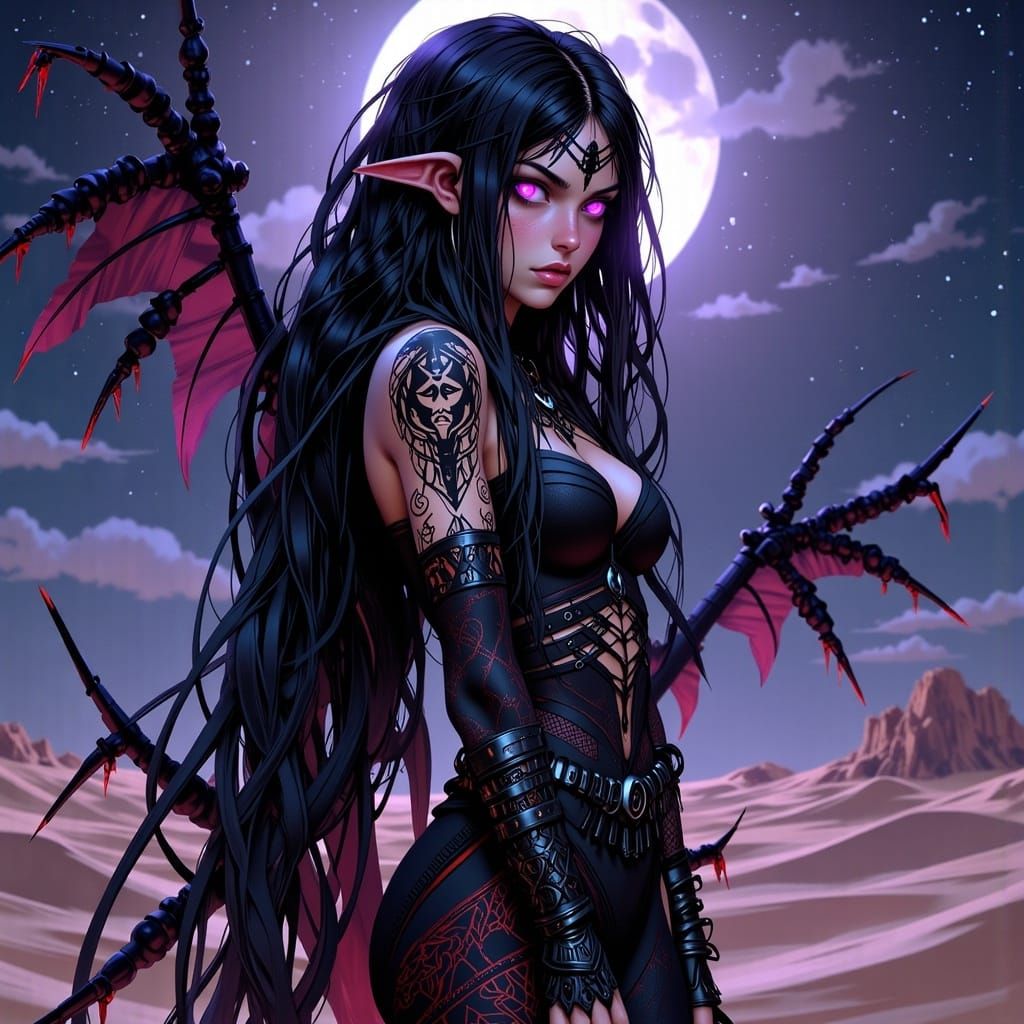 Scorpion Knight in Moonlit Desert, Anime Style