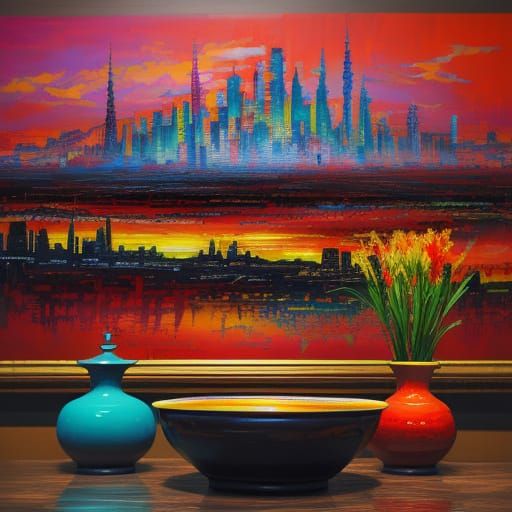 Surreal Cityscape in Abstract Expressionist Style