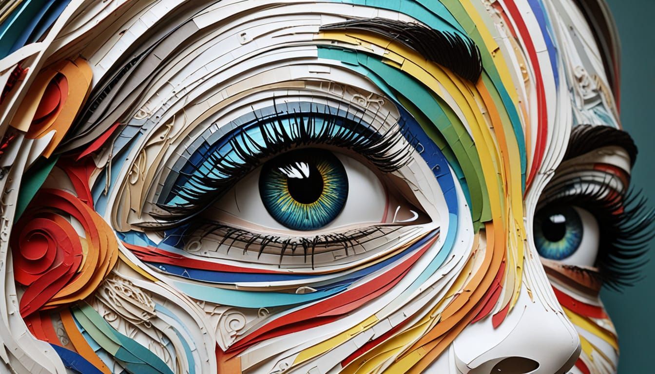 Rainbow Paper Collage Portrait in Mixed Media