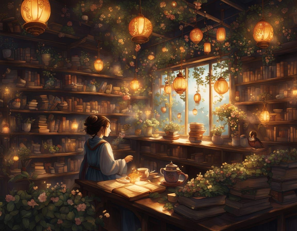 Woman's Face Emerges From Coffee Cup in Enchanted Cafe