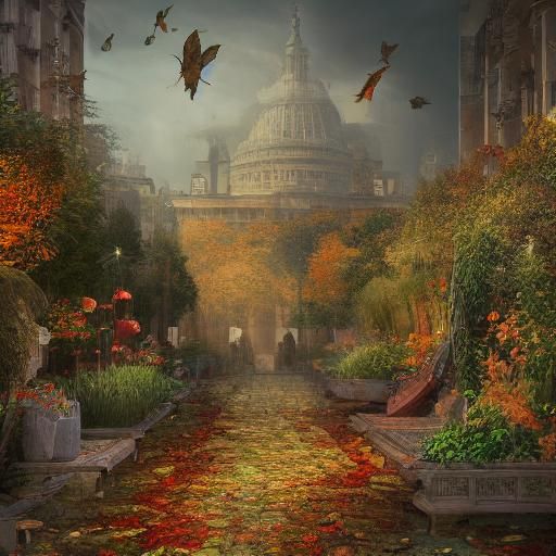 Autumn Urban Garden: Epic Digital Matte Painting