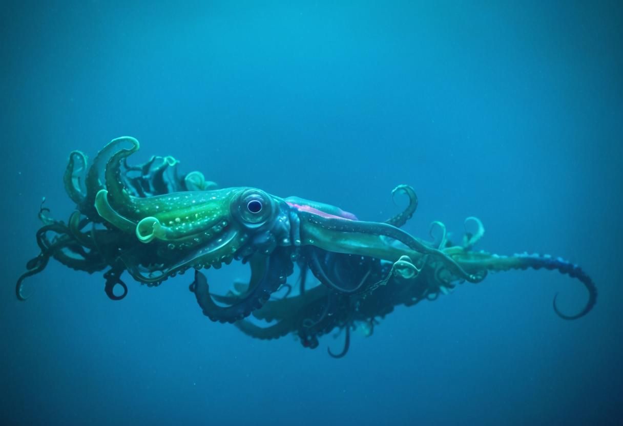 Bioluminescent Squid in Deep-Sea Neo-Expressionism