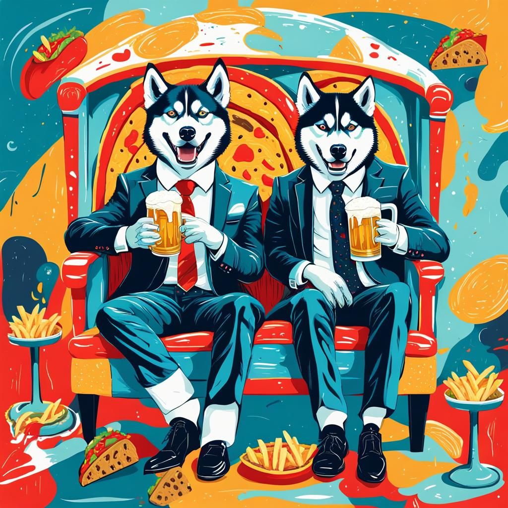 Evil Huskies in Suits with Guitars