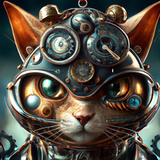 Epic Steampunk Portrait of a Mechanical Cat