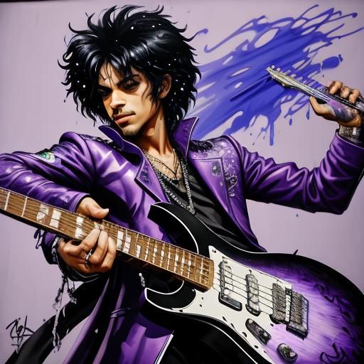 Prince Guitar Performance in Graffiti Art Style