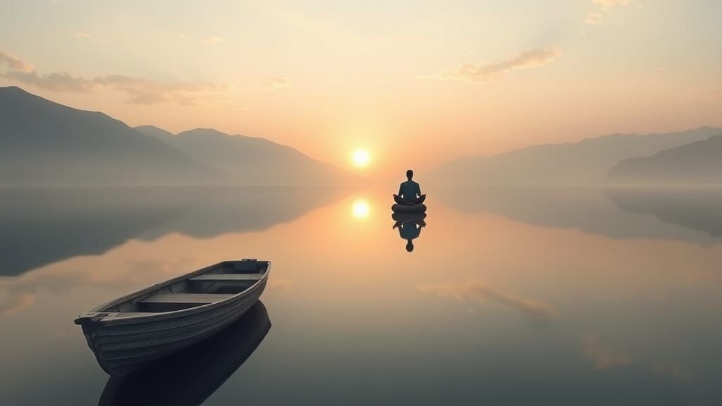 Serene Lotus Lake Meditation with Solitary Boat