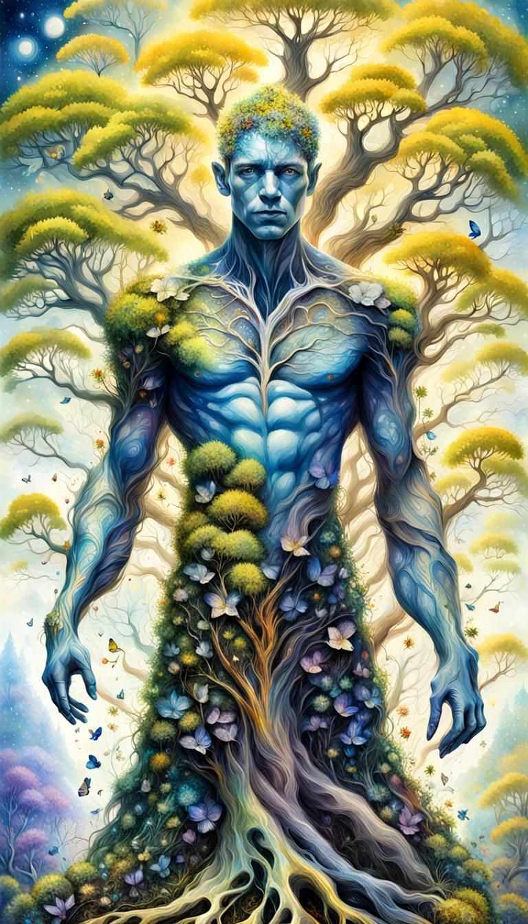 Tree Man Hybrid in Fantasy Forestscape