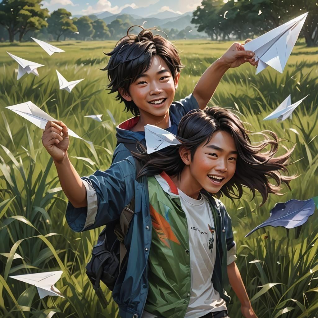 Boy with Paper Airplane Portrait in Hyperreal Style