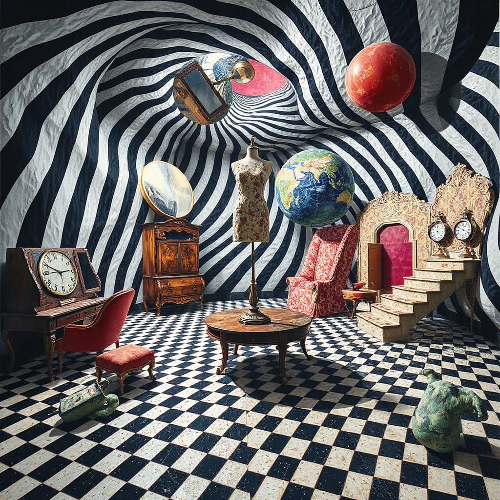 Surreal Dreamscape in Trompe L'oeil Style