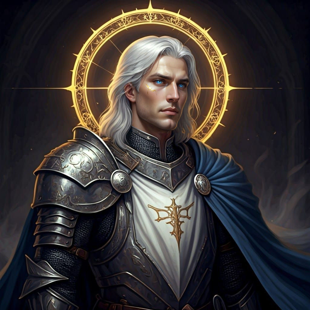 Divine Knight in Shining Armor, Radiant with Golden Halo