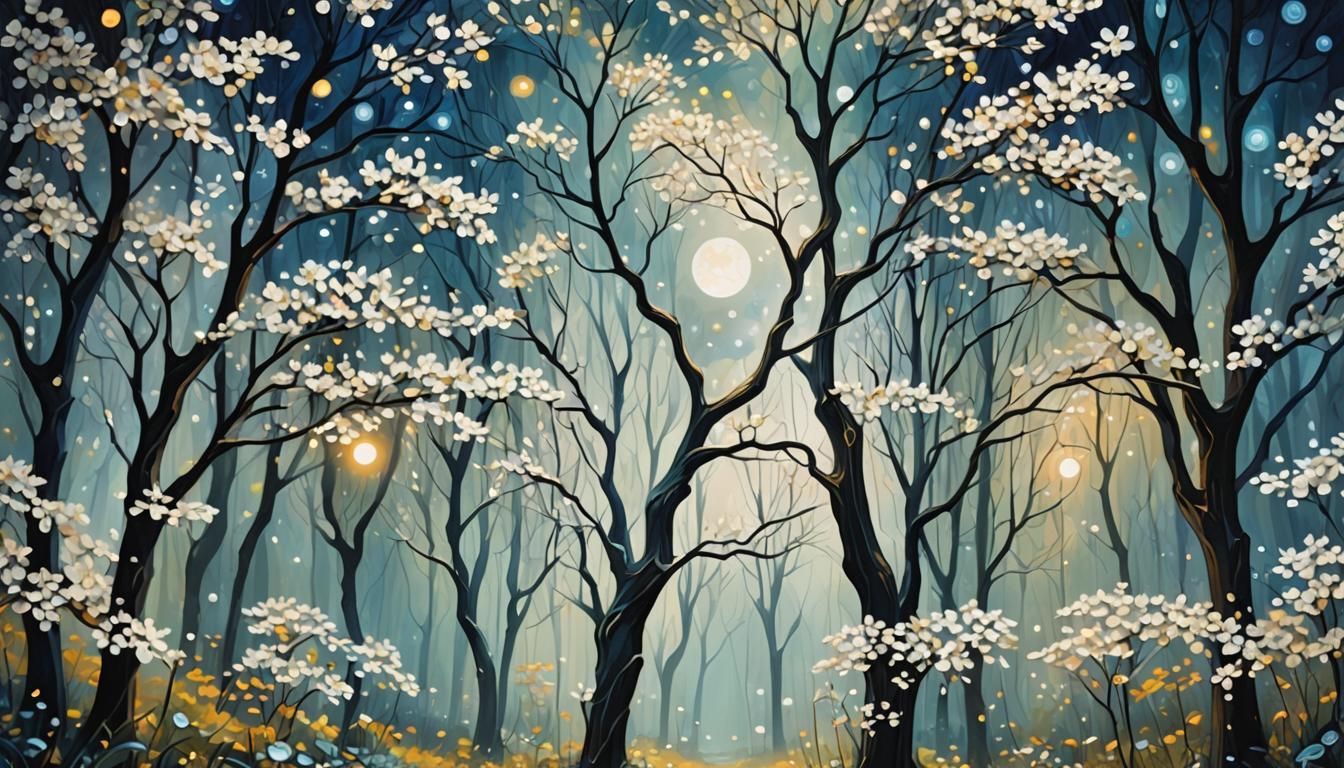 Mystical Midnight Woods with Glimmering Magic