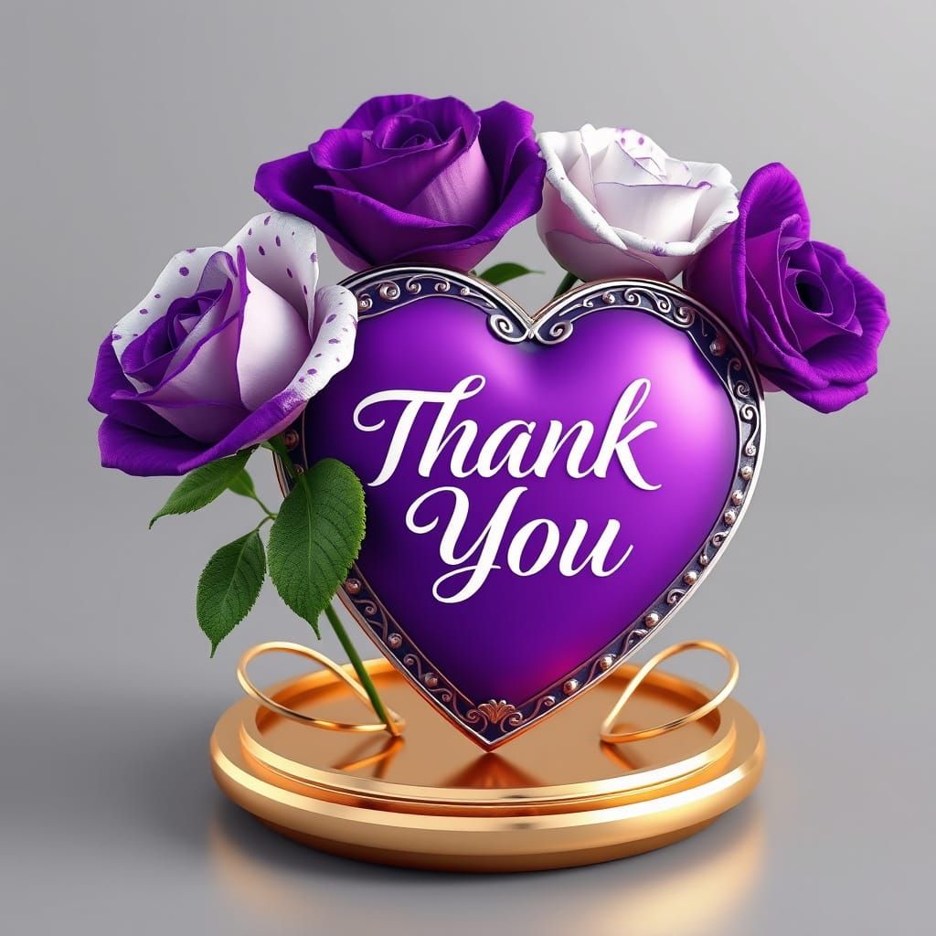 Luxurious Purple Heart with Roses in 3D