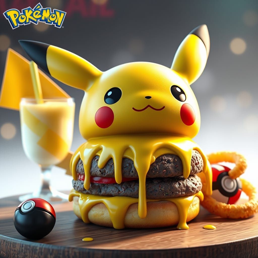 Pikachu Burger Concept Art with Milkshake