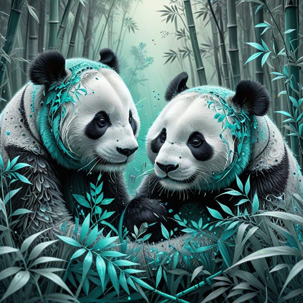 Pandas in Jungle with Zentangle and Watercolor