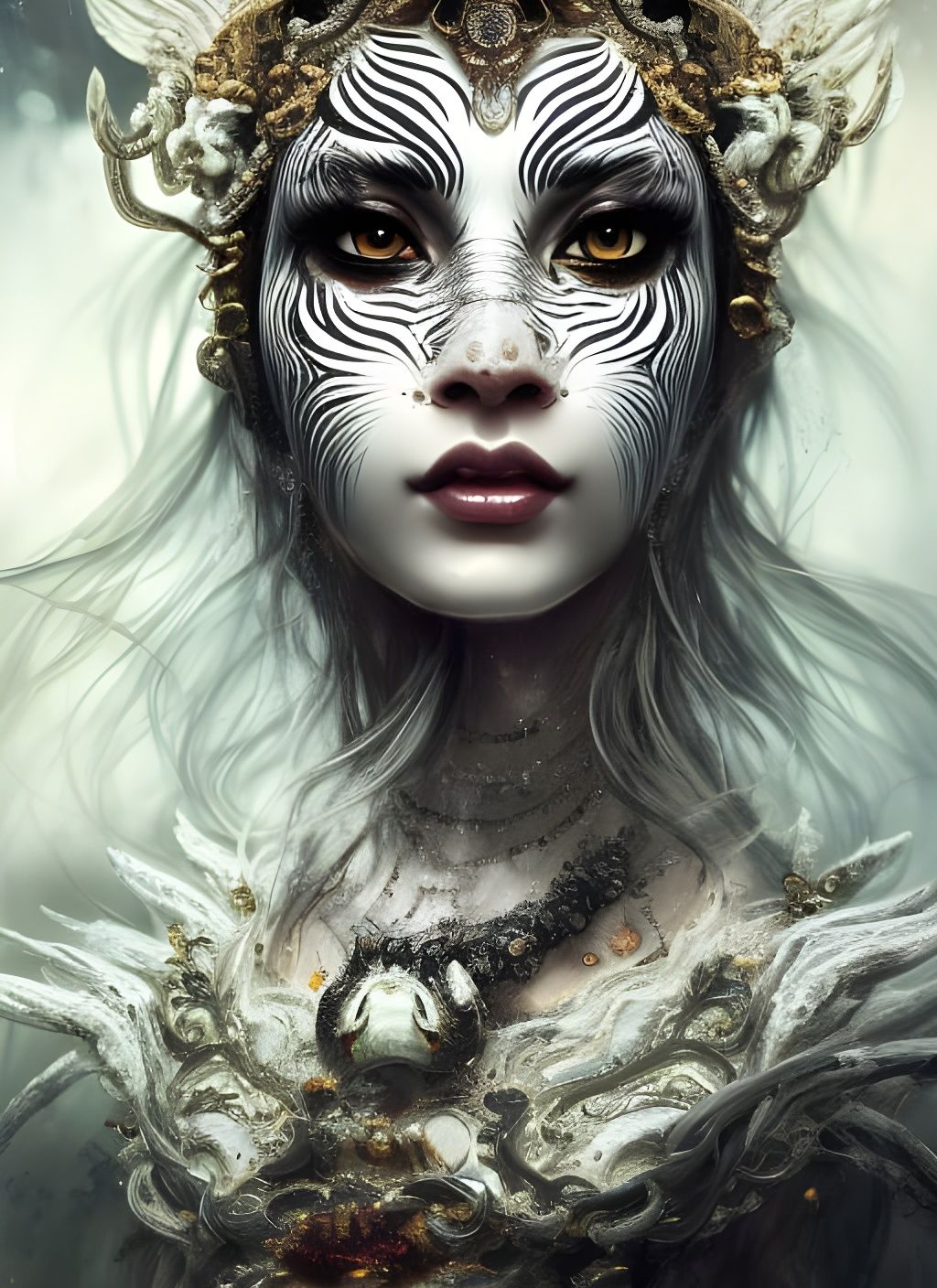 White Tiger Goddess: Hyperdetailed Digital Portrait