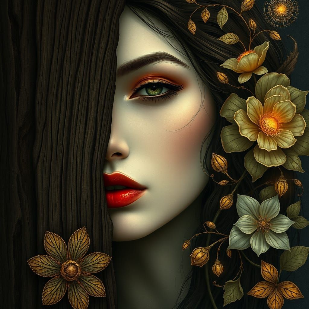 Ethereal Female Face in Art Nouveau Style