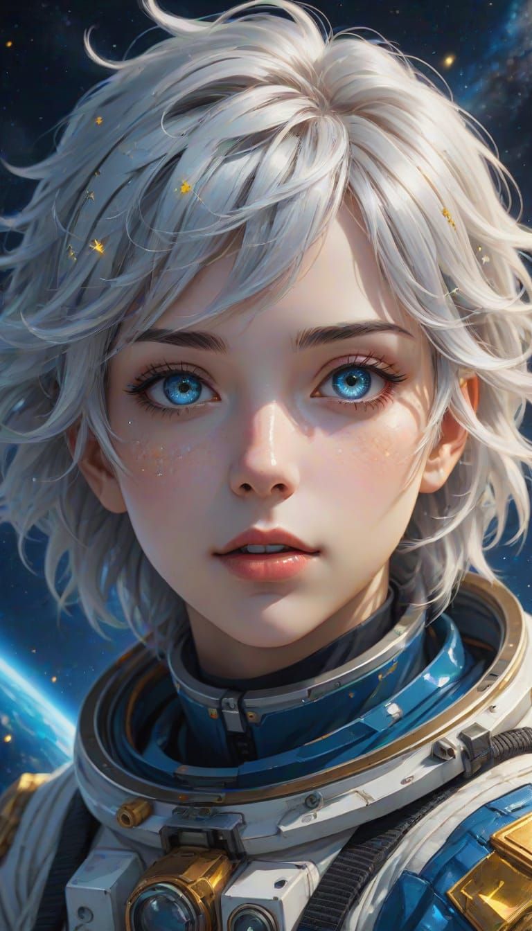 Anime Astronaut with Heterochromia in Space