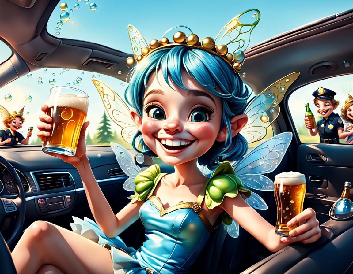 Drunk Fairy Pulled Over: 3D Cartoon Art