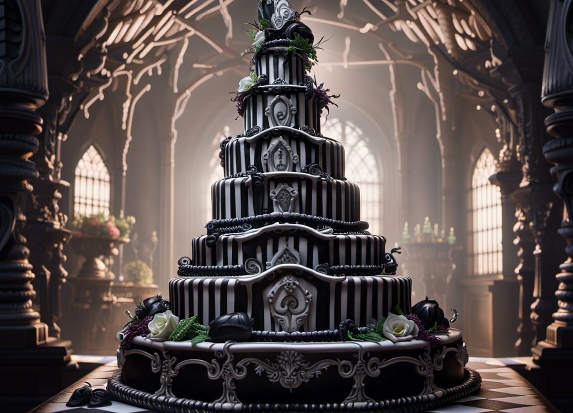 Beetlejuice and Wednesday Addams Wedding Cake