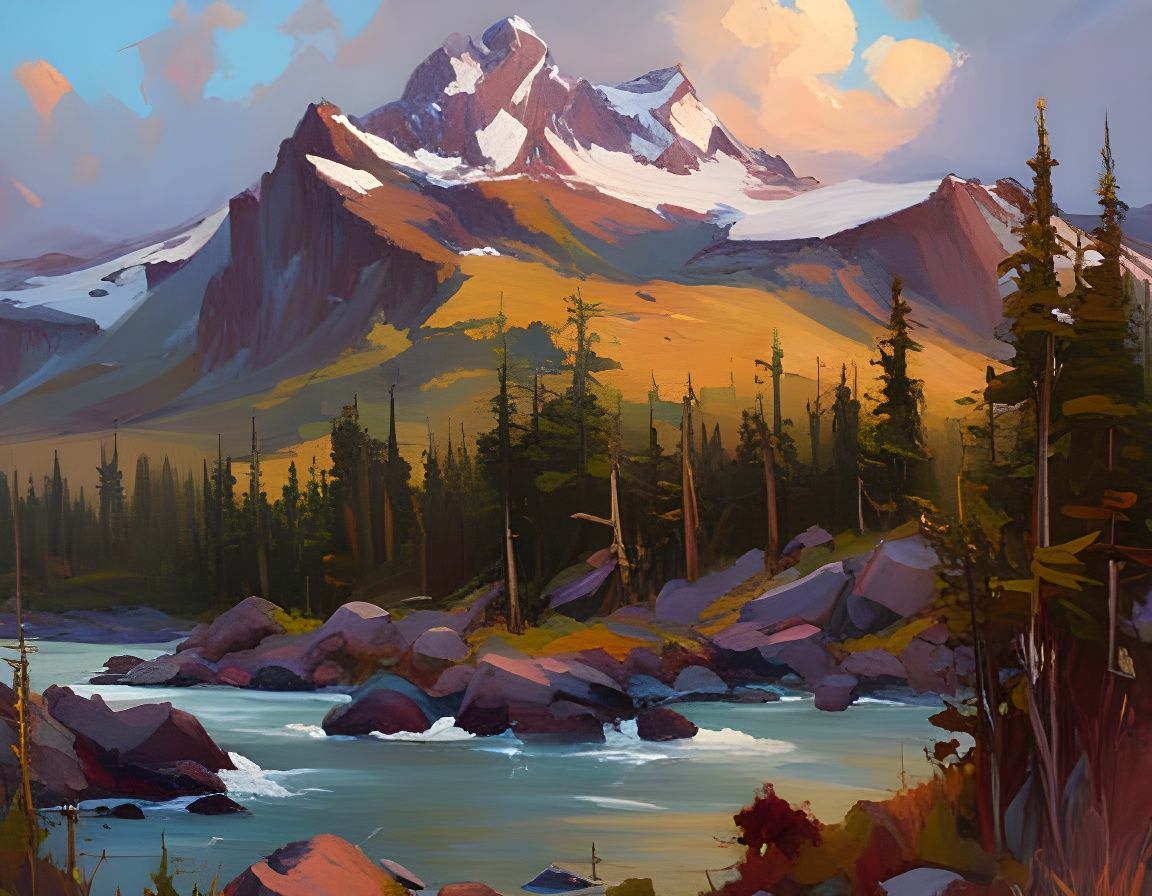Pacific Northwest Landscape in Oil Painting Style