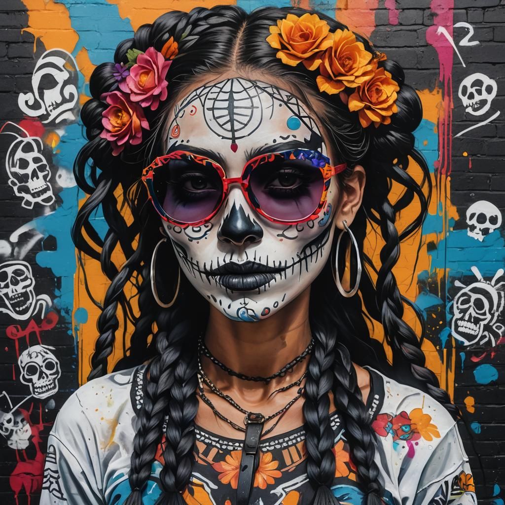 Catrina Portrait with Argentina Street Art Background