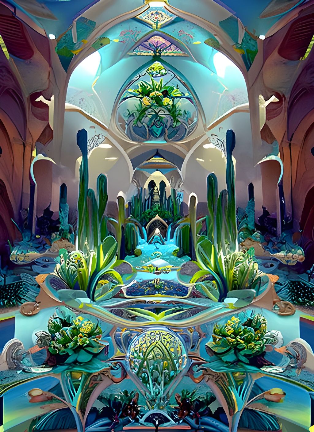Hidden Lagoon Sanctuary with Succulent Plants, Cel-Shaded