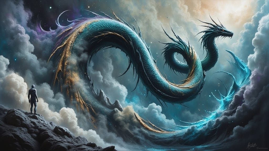 Ethereal Demon Serpent in Impasto Painting Style