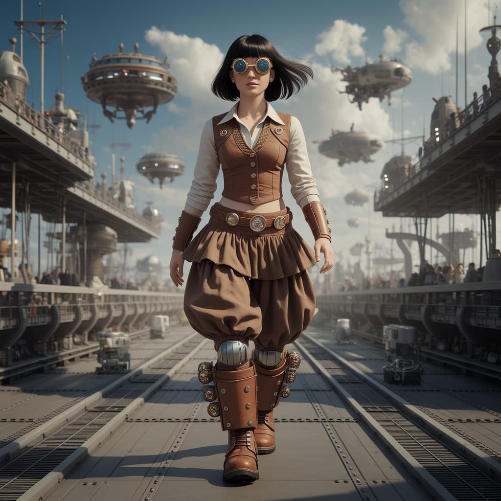 Futuristic Sky City Basket-Weaver in Steampunk Style