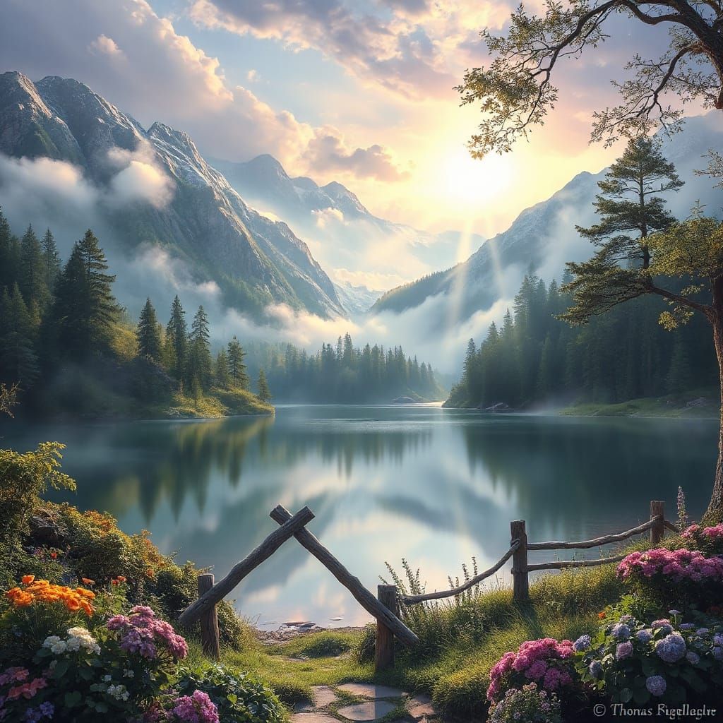 Ethereal Fantasy Valley Beneath Luminous Lake