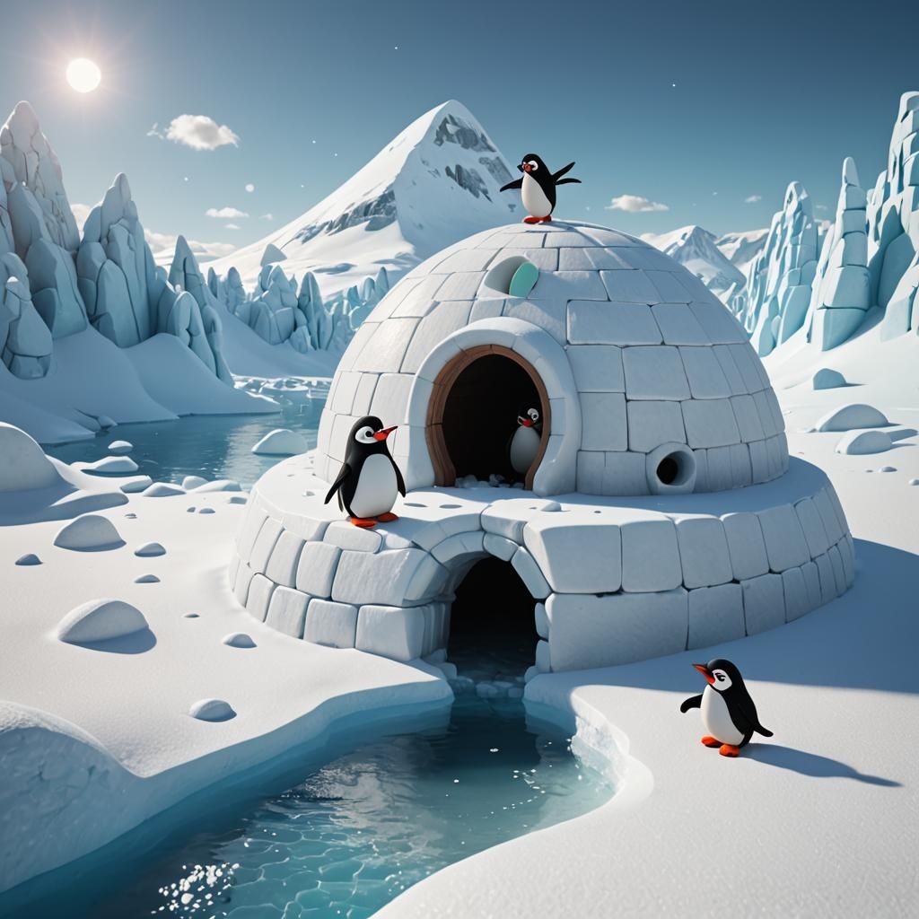 Pingu the Penguin Fishing: Claymation 3D Digital Art
