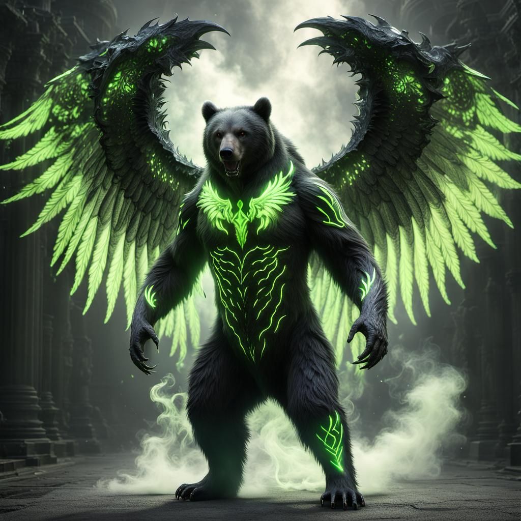 Electric Bear Demon with Glowing Runes in Digital Art