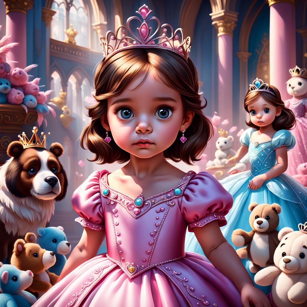 Toddler Princess Holding Court with Stuffed Animals