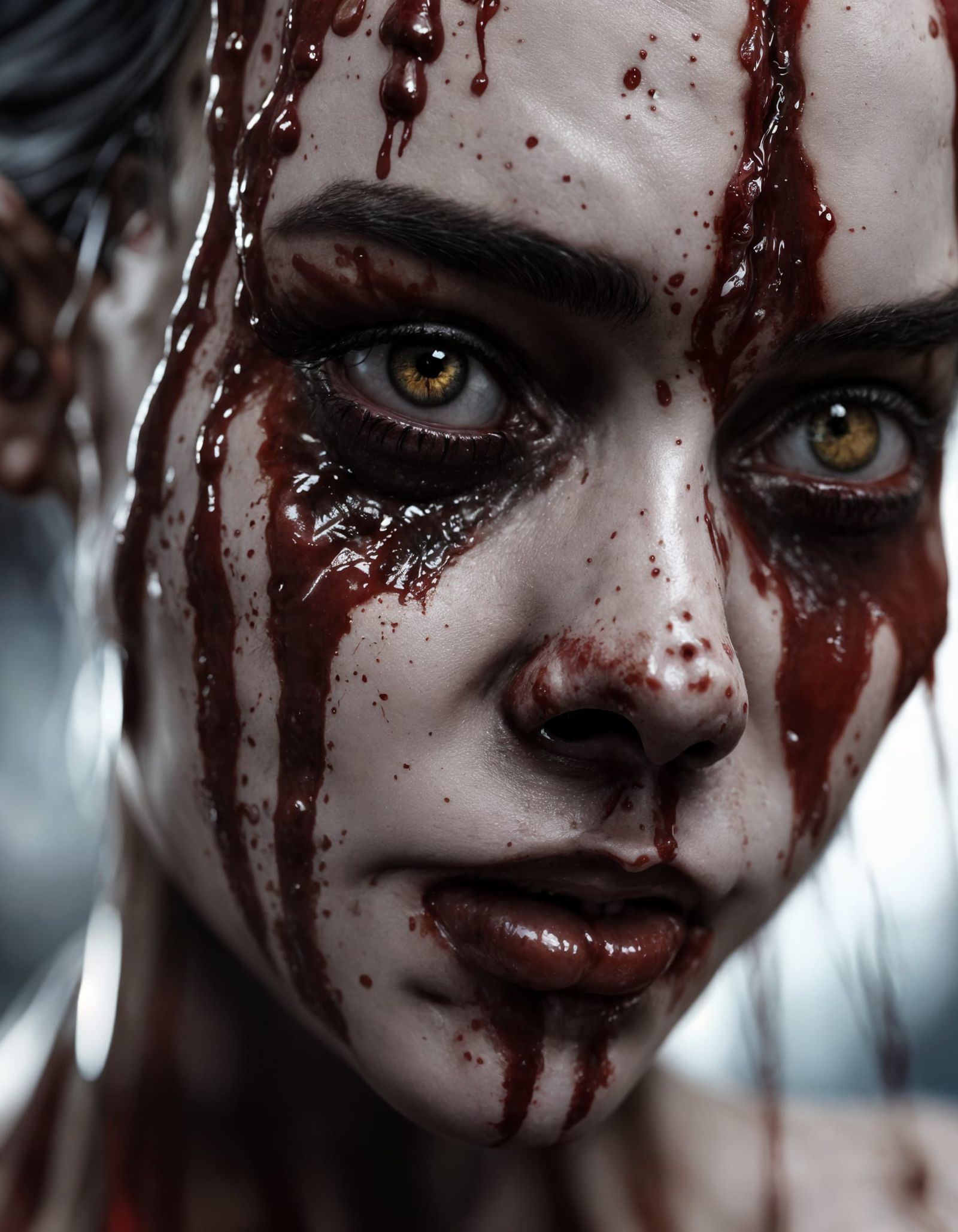 Horrifying Faces on Blood-Red Wall