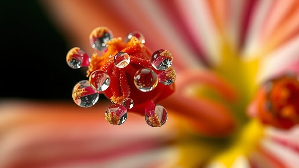 Exotic Flower with Water Droplets: Macro Photography