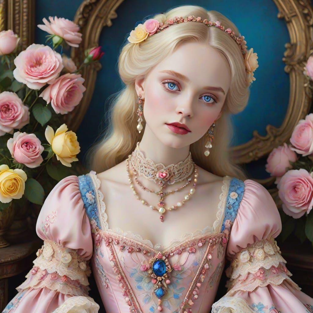 Romantic Portrait of a Blonde Lady in Whimsical Wonderland A...