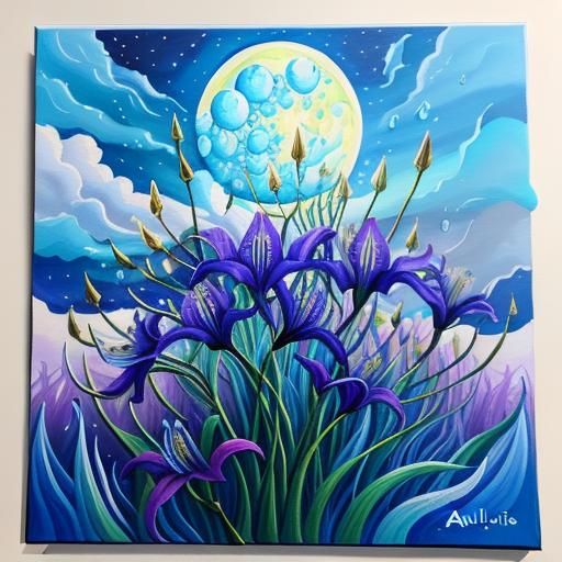 Blue Lily Fantasy: A Gouache Masterpiece