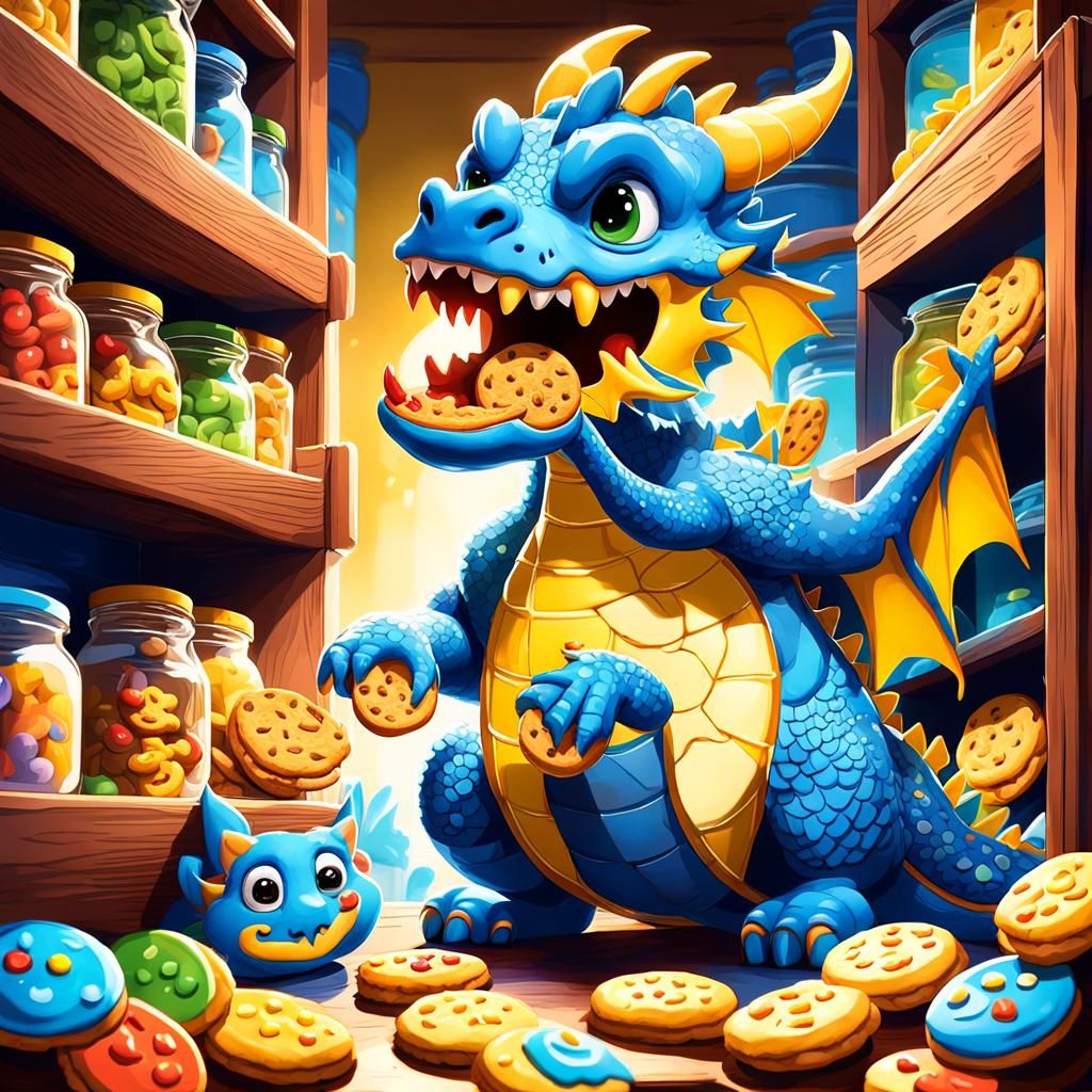 Blue Dragon's Midnight Snack: 3D Digital Art