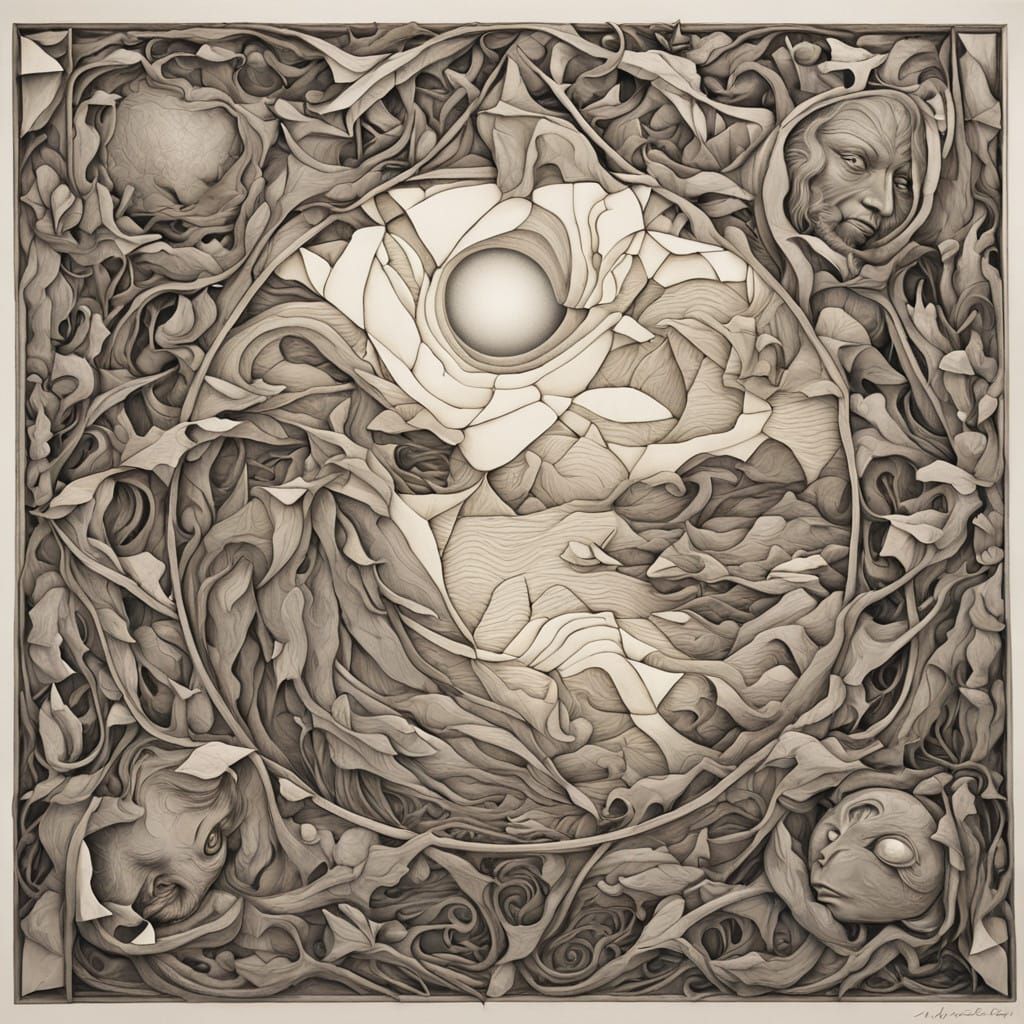 A Women's Surrealistic Bio Art Sculpture in Dreamlike Escher...