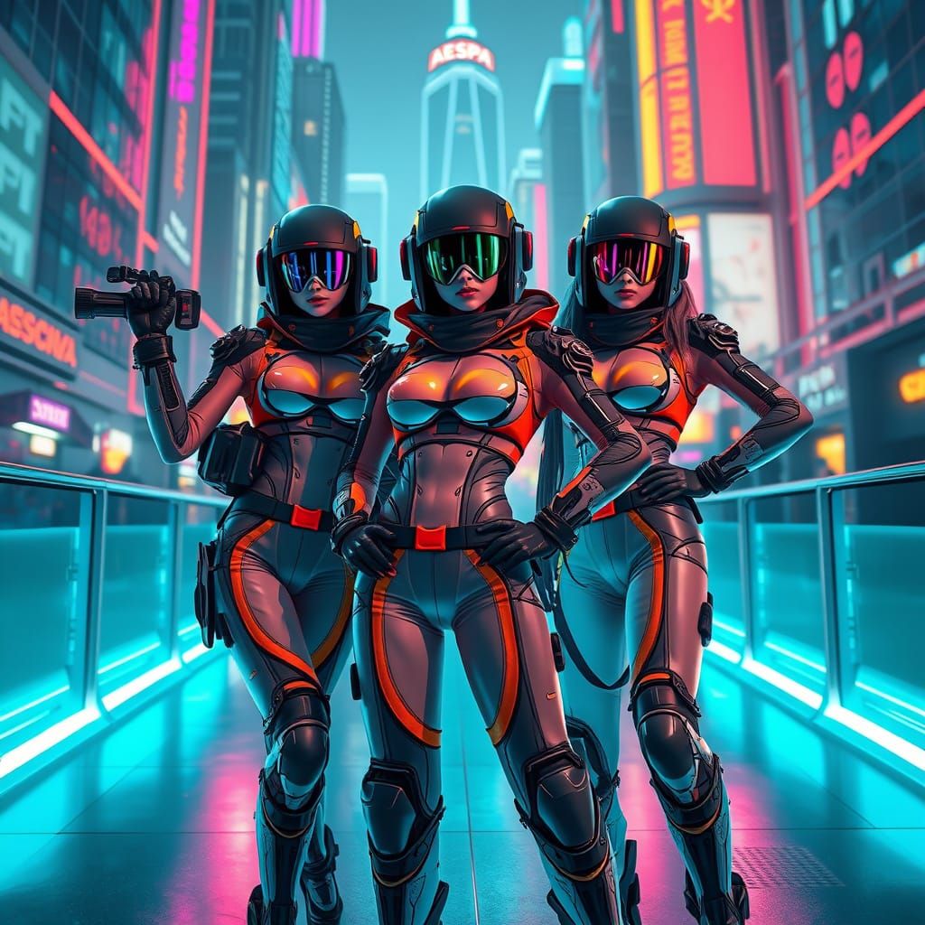 Aespa Members in Futuristic Cyber Security Posters