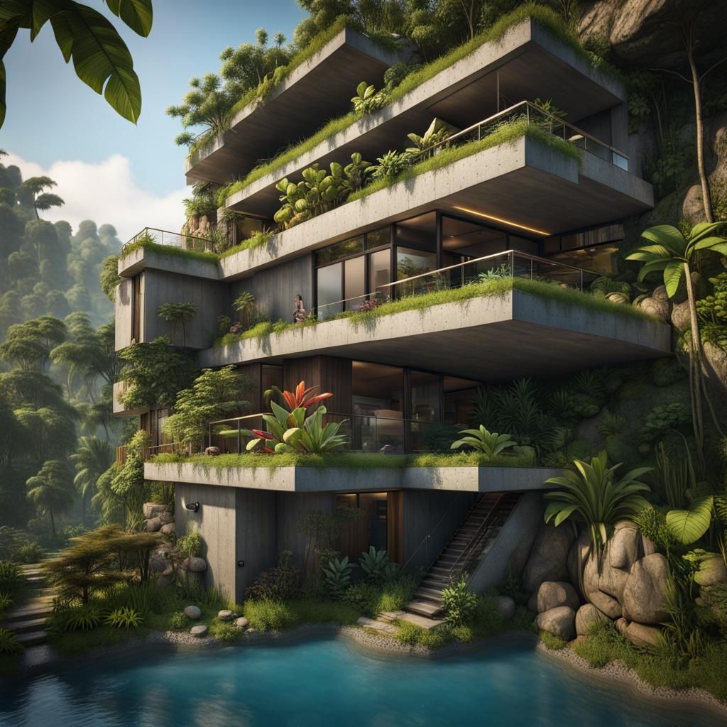 Solarpunk House with Jungle Garden, Hyperrealistic Render
