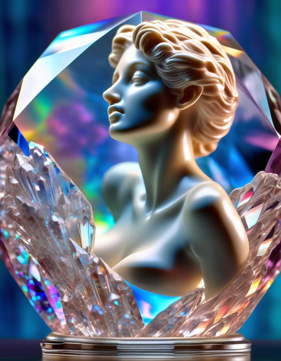 Miniature Crystal Aphrodite Statue in Holographic Style