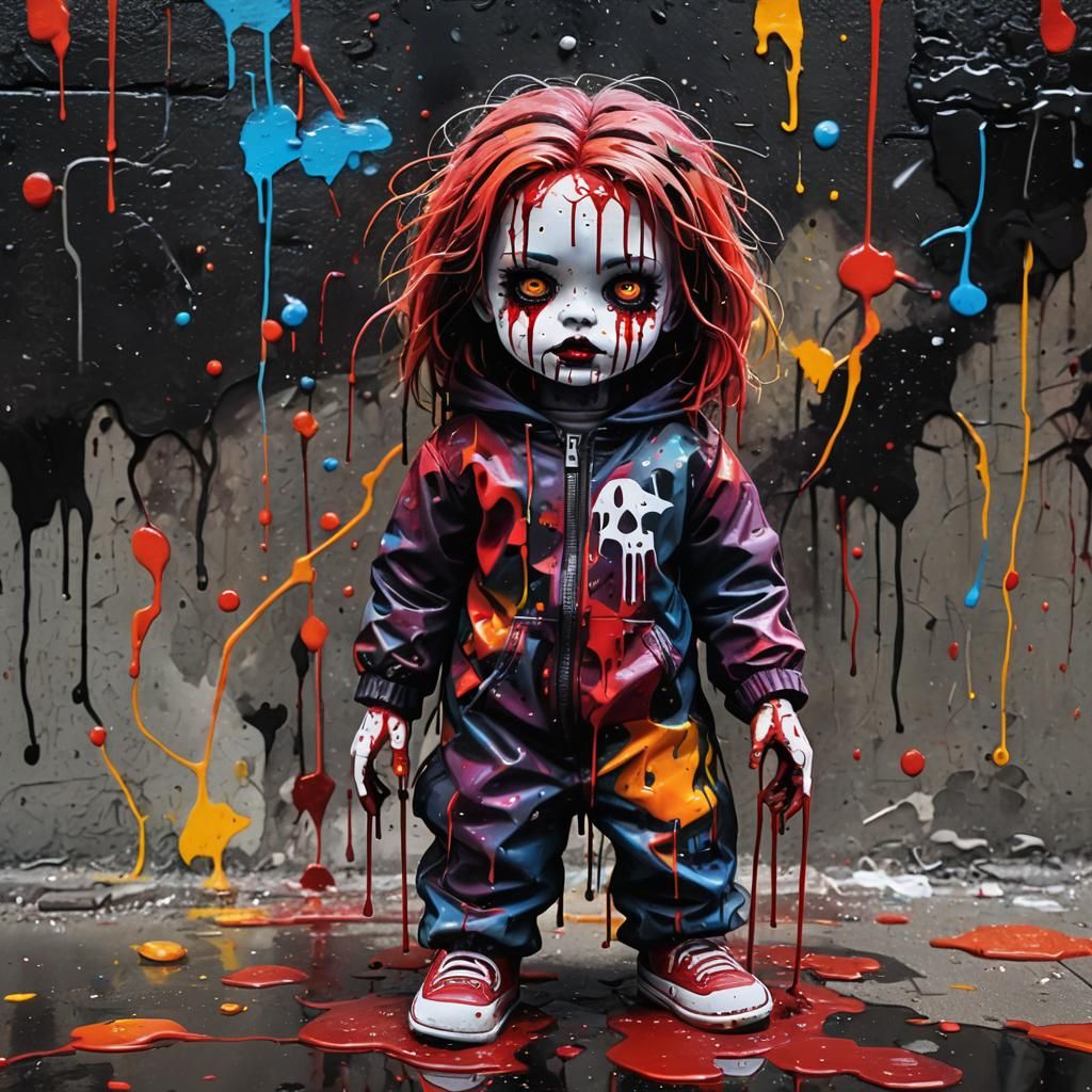 Killer Doll in Graffiti Splatter Art