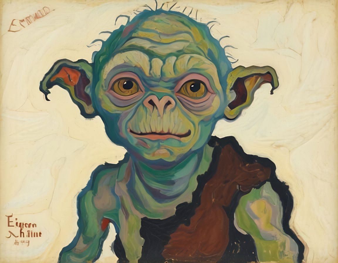 Egon Schiele-Style Gollum Portrait