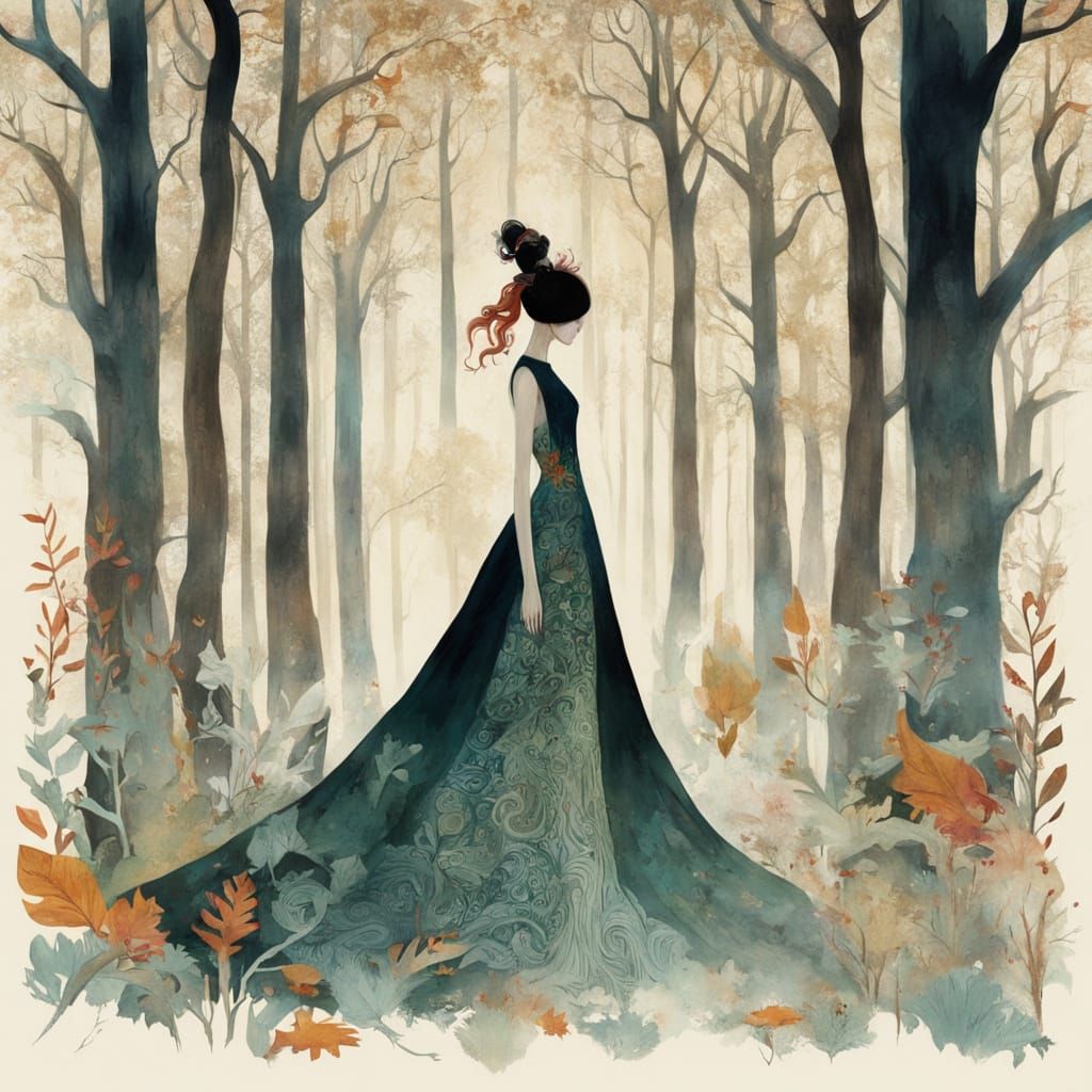 Vibrant Folk Art Portrait of Woman and Majestic White Dragon