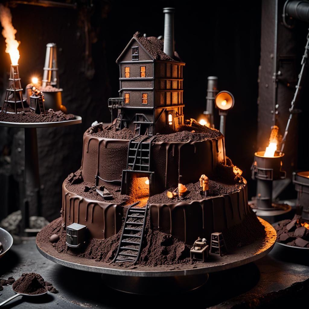 Macro Cake Shaped Like a 1940s Coal Mine