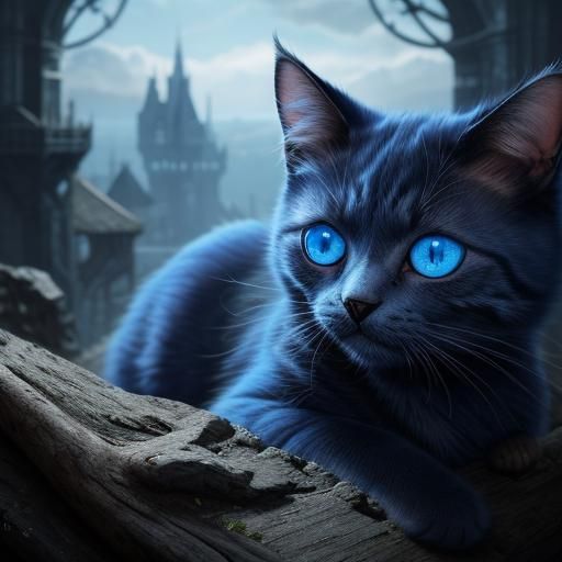 Cute Blue-Eyed Cat: Detailed Fantasy Art